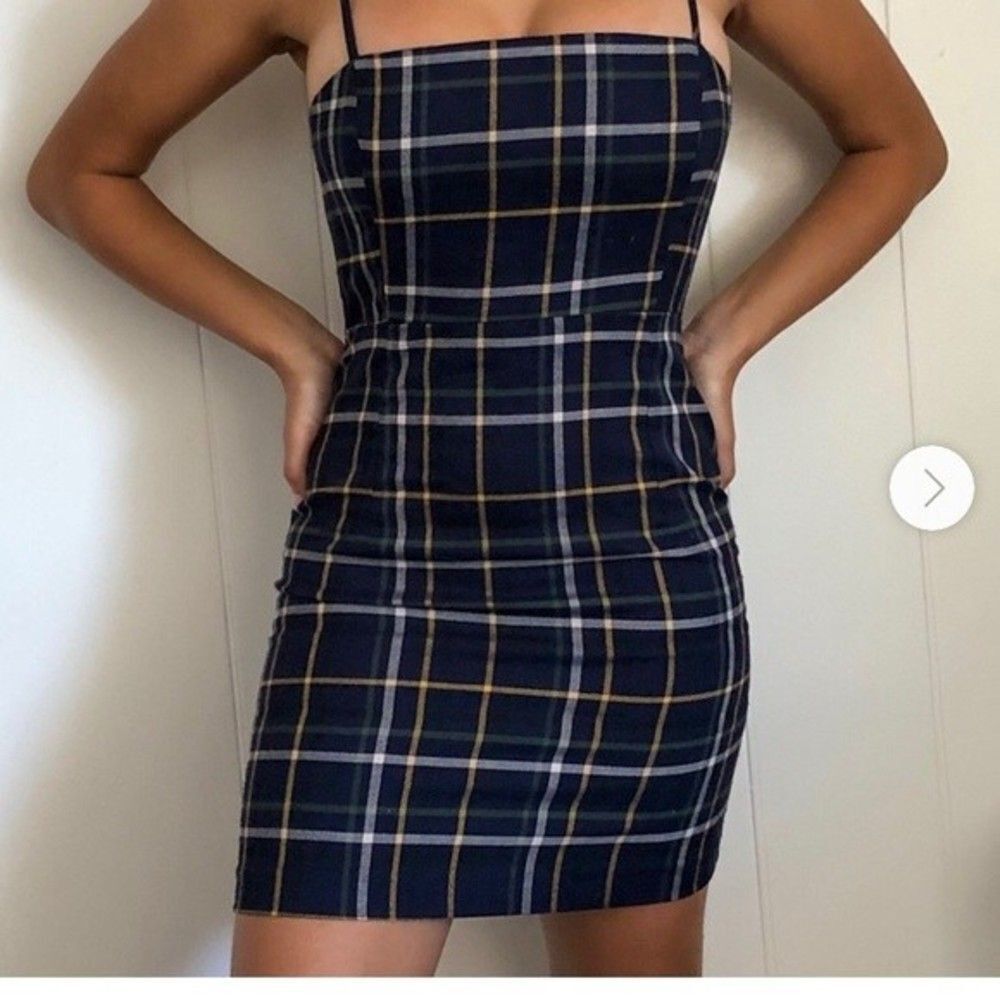 Forever 21 dress plaid navy blue small Y2k basic school uniform Academia mini